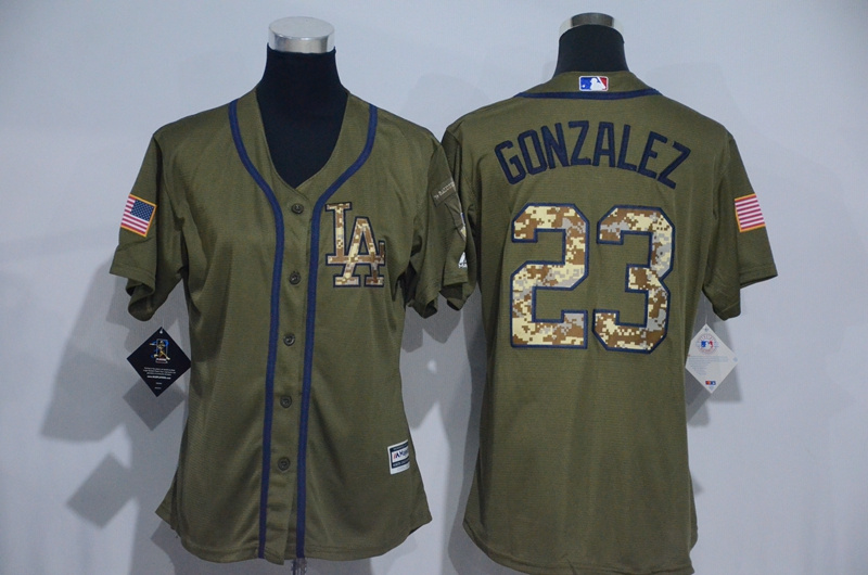 Womens 2017 MLB Los Angeles Dodgers #23 Gonzalez Green Salute to Service Stitched Baseball Jersey->women mlb jersey->Women Jersey